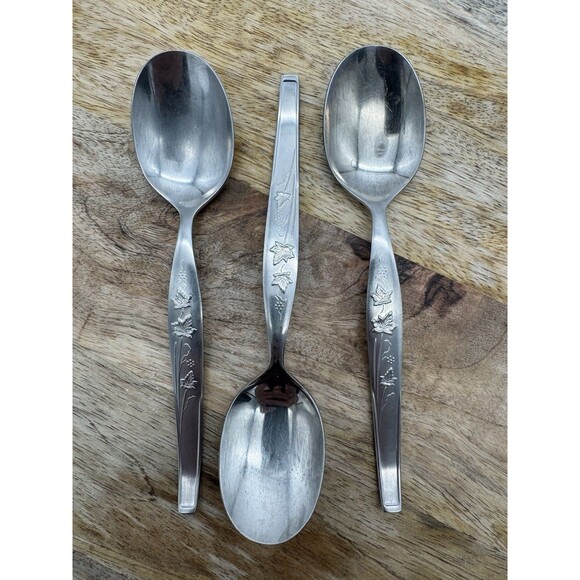 VTG Noritake Wild Ivy Stainless TeaSpoon 6in Flatware Japan 18/8 NTK Set Of 3 - Picture 1 of 5